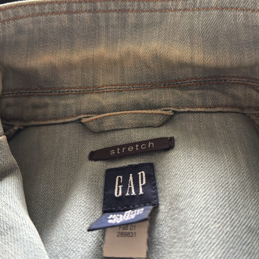 GAP Vintage light Wash single front Western Light Blue Denim blazer Jacket M - Picture 7 of 9